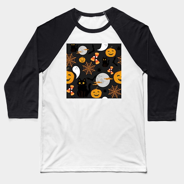 Halloween Pattern Black Baseball T-Shirt by Keniixx